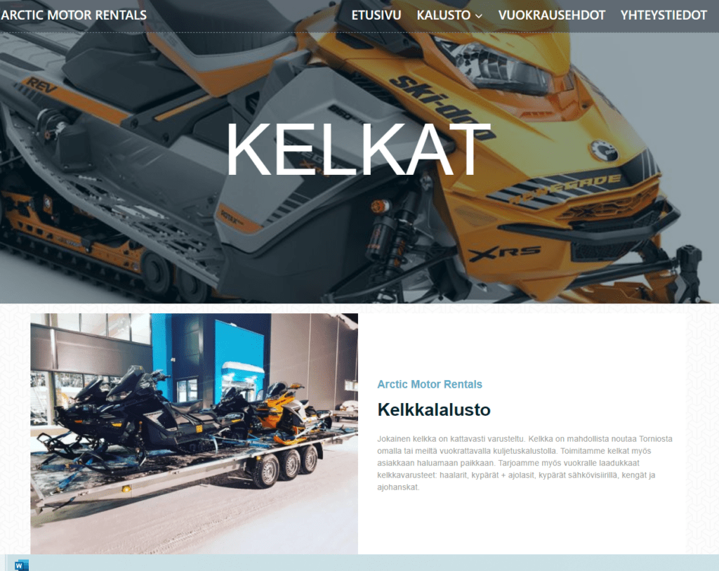 arcticmotorrentals sivuista kuva